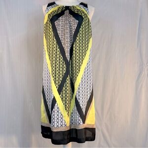 Dana Buchman Dress Yellow & Black Geometric Print Sleeveless Summer Shift EUC M